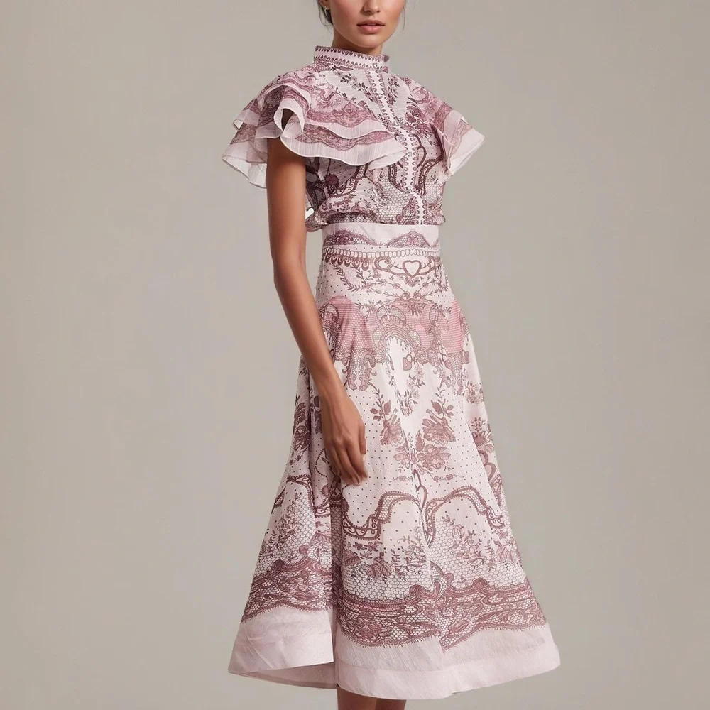 Designer-Style Pink Ruffled Two-Piece Dress Set - Picture 8 of 10